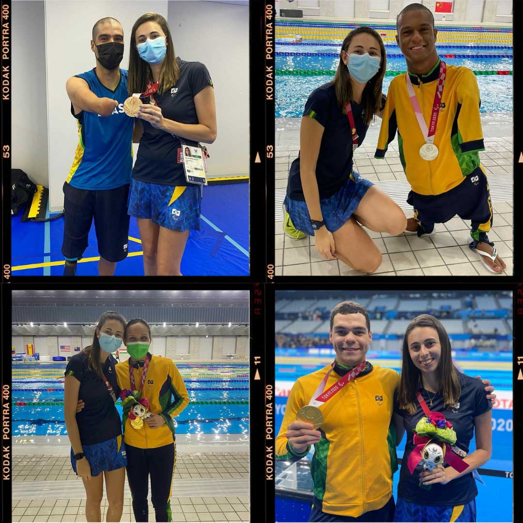 Gabi com Daniel Dias, Gabriel Araujo, Maria Carolina Santiago e Gabriel Bandeira, alguns dos nadadores que brilharam em Tóquio